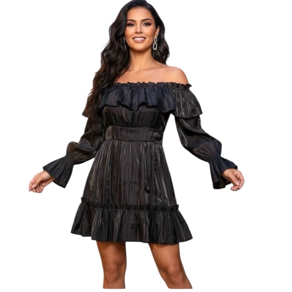 Vietnamese Mini Dress Off Shoulder Tiered Ruffle Long Sleeve Señorita